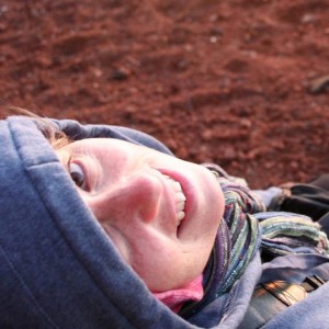 Candace Nast, 2011. closeup of face, wearing a hoodie and brightly coloured scarf