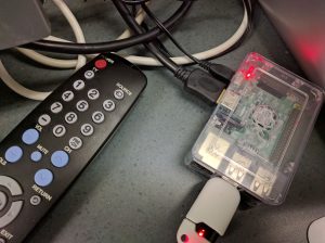 Raspberry Pi microcomputer with flashdrive installed